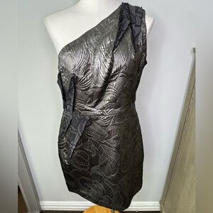 DAO Chloe DAO One Shoulder Metallic Embossed Dress Size 10 Silk Blend